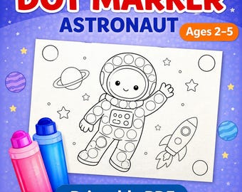 Astronaut Dot Marker Printable, Space Bingo Dauber Worksheet, Toddler Fine Motor Activity, Preschool PDF