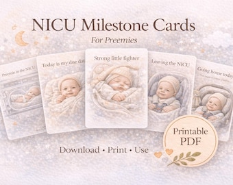 NICU Milestone Cards for Preemies, Premature Baby Memory Cards, NICU Printable, Baby Keepsake, Instant Download