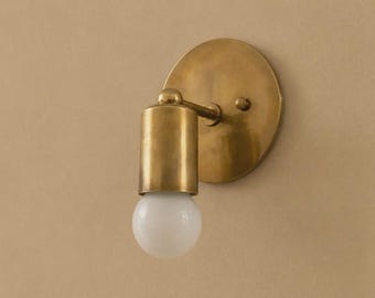 Modern Brass Wall Sconce, Mid Century Minimalist Globe Light, Pure Brass Finish