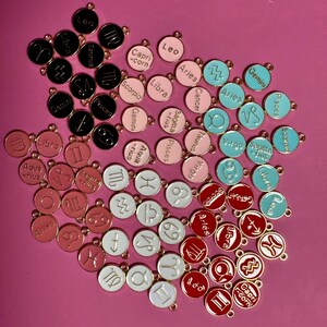 Zodiac Charms on lobster claw: Double-Sided Enamel Astrology Symbols, Choose Color & Sign