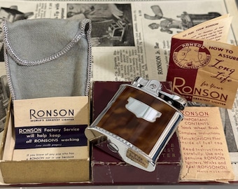 Vintage Ronson Triumph Petrol Lighter Tortoiseshell Lacquer & Chrome