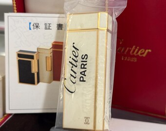 Vintage Cartier Paris Pentagon White Lacquer Feuerzeug Vergoldet Versiegelt NOS