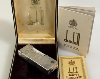 Vintage Dunhill Rollagas Feuerzeugbox und Papiere, silberplattiert, Rindenmuster