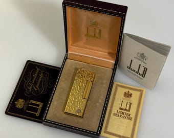 Vintage Dunhill Rollagas Gold Plated Lighter Complete with Box & Papers