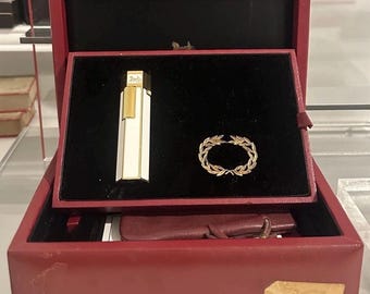 Rare CELINE Paris Hexagonal Lighter White Lacquer, Gold Plated, Complete Set
