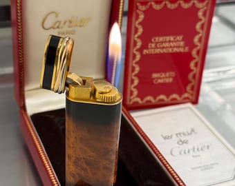 Vintage Cartier Trinature Feuerzeug Brown Flame Lackvergoldet