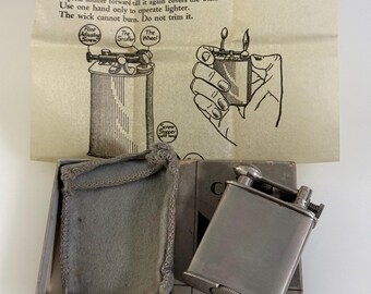 Vintage-Feuerzeug mit Hebearm, 1926, W.G. Clark Co., Platin-Elektroplattierung, USA, Originalverpackung