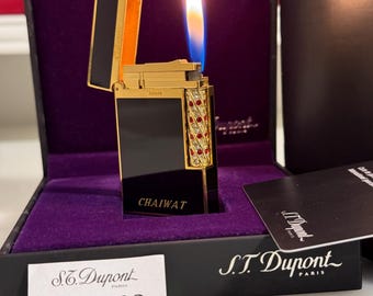 S.T. Dupont Ligne 2 Vintage Black Chinese Lacquer Stone Set Gold Lighter Boxed