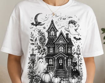 Trendy Haunted House Png, Girly Spooky Season Shirt Design, Brushstroke Halloween Sublimation Design, Trendy Floral Fall Png, popularnow png