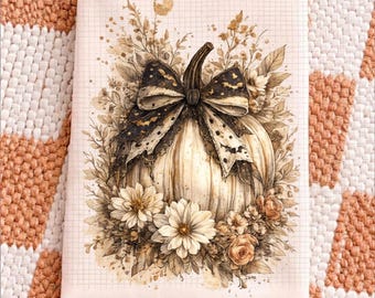 Floral Fall Pumpkin Coquette PNG, Boho Pumpkin Bow, Vintage Autumn Shirt Design, Retro Halloween Flowers Sublimation DTF, Digital Download