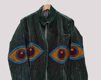 Chaqueta estilo boho vintage para festivales / Prenda de abrigo étnica / Abrigo de invierno uzbeko / Chaqueta corta de terciopelo suave con bordados Suzani / Regalo para ella