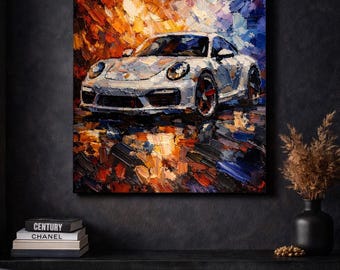 Porsche 911 Impasto Oil Painting Print, Textured Palette Knife Porsche 911 Impasto Oil Painting Print, Textured Palette Knife