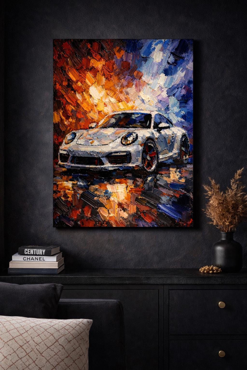 Porsche 911 Impasto Oil Painting Print, Textured Palette Knife