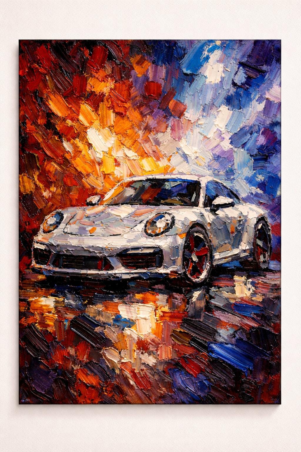Porsche 911 Impasto Oil Painting Print, Textured Palette Knife