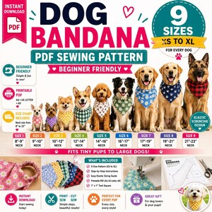 Dog Bandana Sewing Pattern Pdf, Elastic Scrunchie Dog Bandana, No Tie Dog Scarf, Reversible Pet Bandana, All Sizes, Instant Download