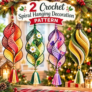 2 Crochet Spiral Hanging Decoration Pattern PDF | Twisted Wind Spinner | Boho Home Decor | Crochet Sunflower Ornament | Instant Download