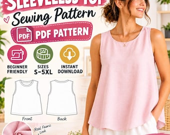Ärmelloses Top – Schnittmuster (PDF) | Damen-Tanktop | Sommerbluse aus Leinen | Anfängerschnittmuster | Größen XS–5XL | Sofort-Download