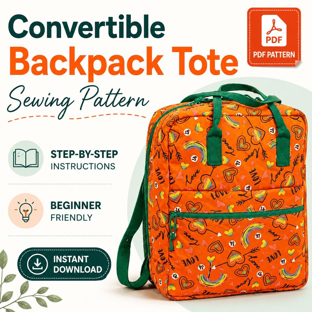 Convertible Backpack Tote Sewing Pattern | PDF Book Bag Pattern With ...