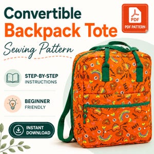 Nähanleitung für einen wandelbaren Rucksack/eine Tragetasche | PDF-Schnittmuster für eine Büchertasche mit Reißverschlusstasche | PDF-Schnittmuster für einen vielseitigen Rucksack/eine Handtasche | Schultasche