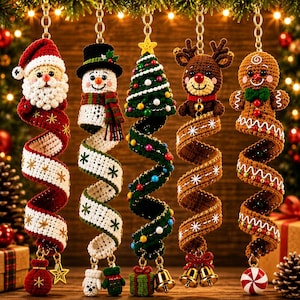 Christmas Snowman Spiral Spring Ornament Crochet Pattern PDF, Spiral Santa Christmas Tree, Amigurumi Xmas Hanging Ornament, Instant Download