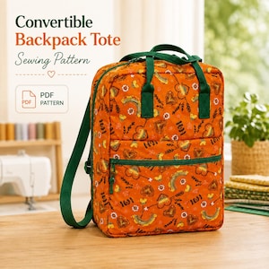 Convertible Backpack Tote Sewing Pattern PDF | Tote Bag Pattern with Zipper Pocket | Two-Way Utility Backpack & Handbag Pattern | School Bag