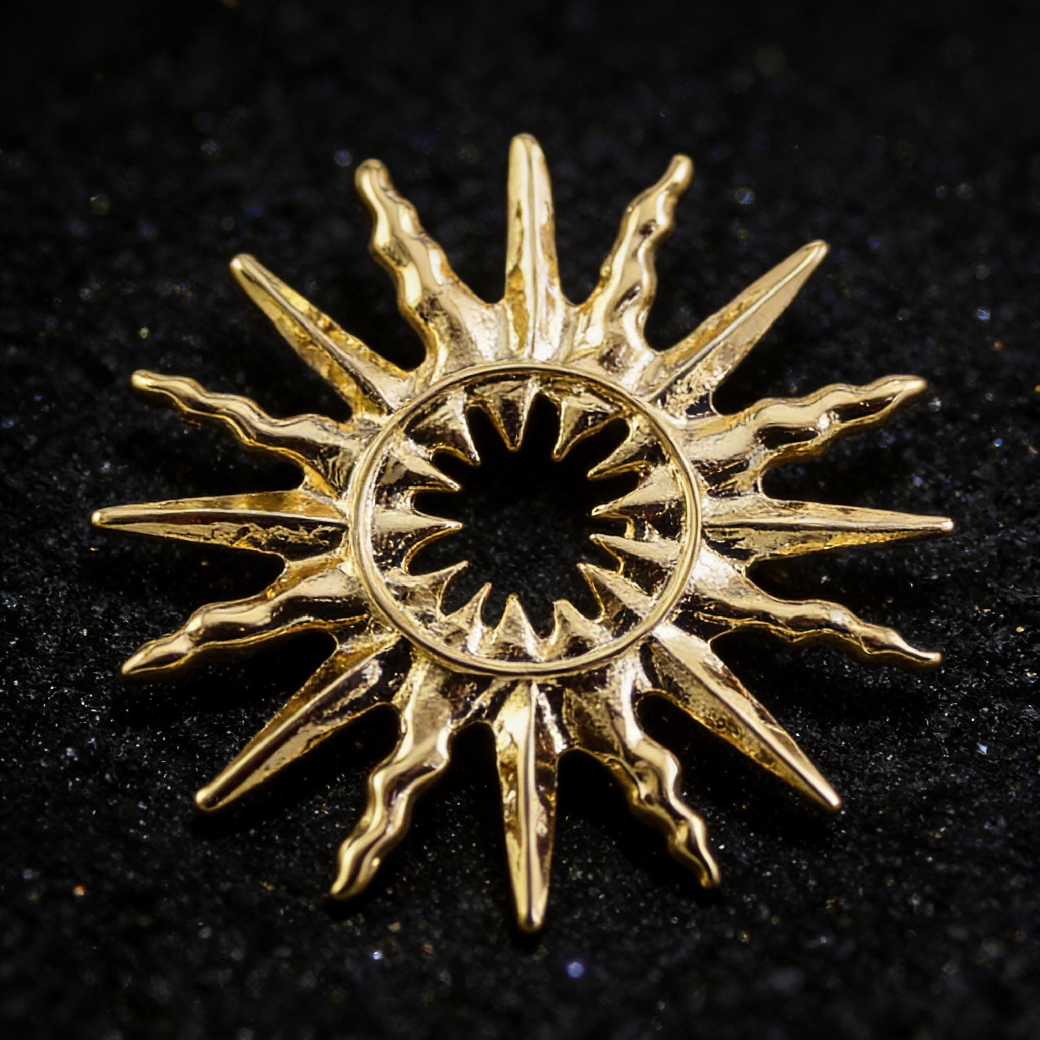 Bohemian Sun God Brooch – Golden Solar Flare Statement Pin – Alloy