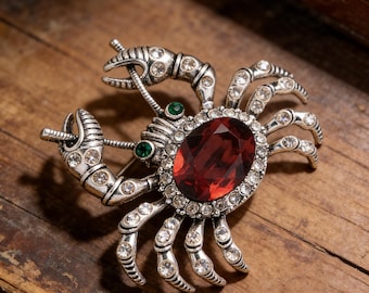 Kristallen krabbroche: nautische statementspeld, oceaandiersieraden, cadeau kanker sterrenbeeld