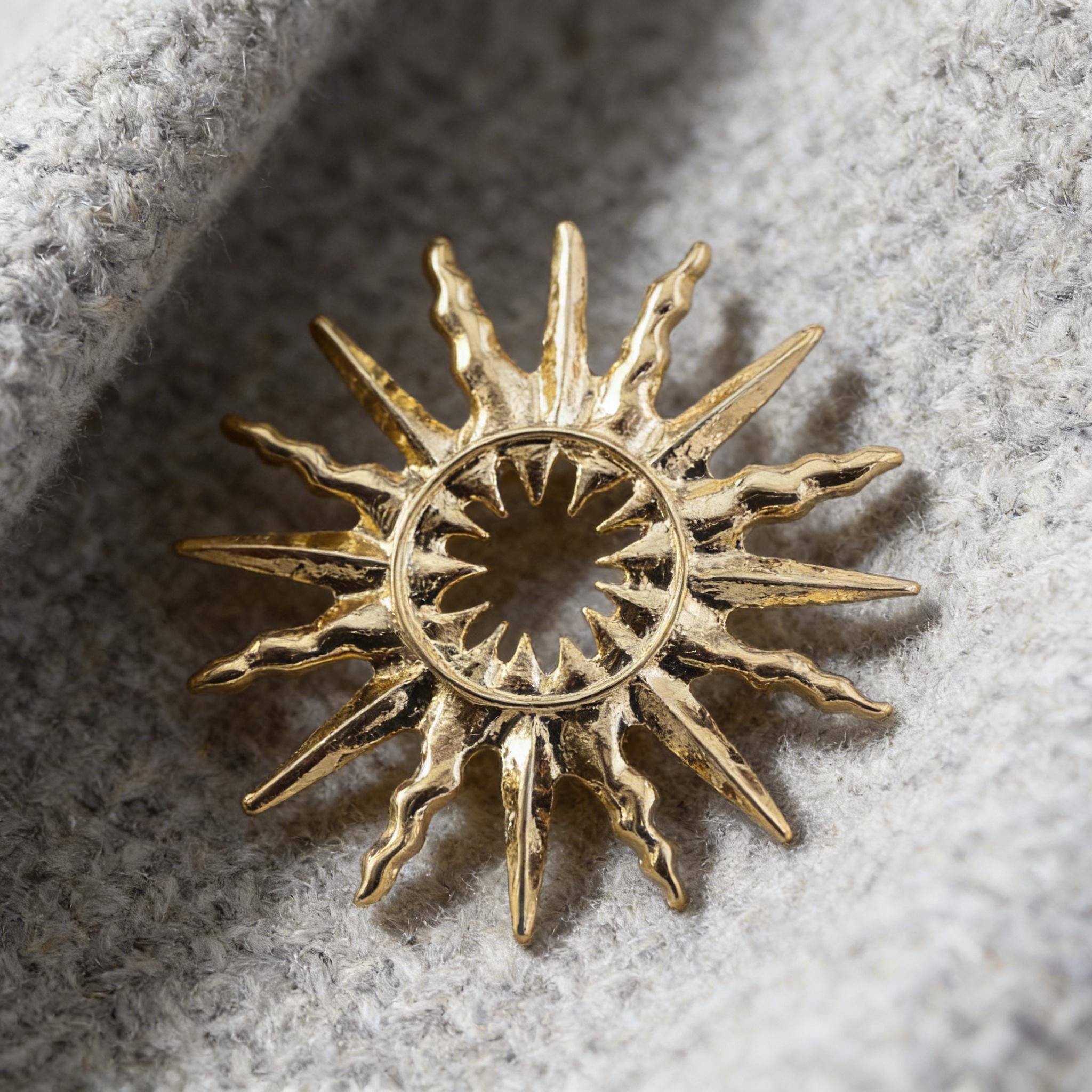 Bohemian Sun God Brooch – Golden Solar Flare Statement Pin – Alloy