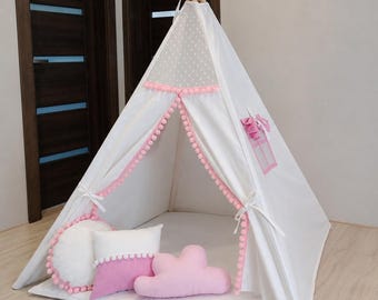 Tente tipi enfant blanc rose