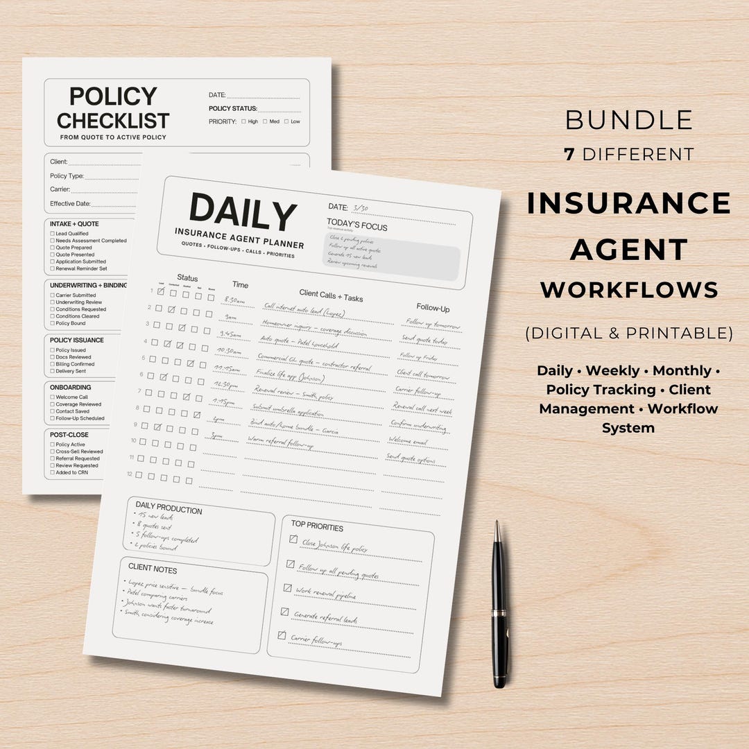 Insurance Agent Planner | Daily, Weekly, Monthly Policy Tracker ...