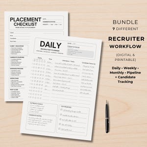 Recruiter Workflow Planner | Daily, Weekly, Monthly Candidate Tracking (Digital Download)