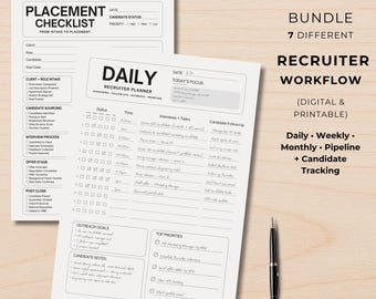Strumento di pianificazione del flusso di lavoro per i recruiter / Monitoraggio giornaliero, settimanale e mensile dei candidati (download digitale)