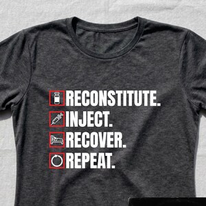 Reconstitute Inject Recover Repeat Shirt Fitted Womens Funny Peptide Tee Gym Girl Biohacker Fitness Humor Workout Tee Gift