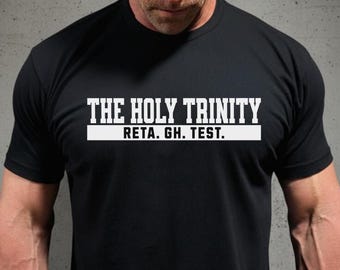 Die Heilige Dreifaltigkeit PETG Shirt Retatrutide GH Test Fitness Wissenschaft Parodie Muskel Tank Top Fitness Biohacking Geschenk weich ausgestattet Gym Shirt