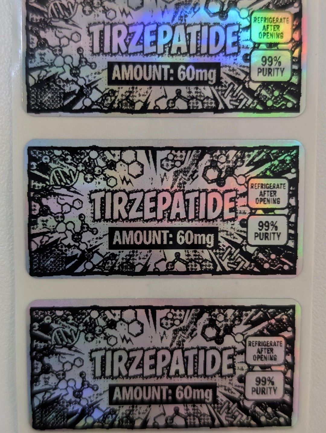 Custom Peptide Vial Labels, Holographic Research Stickers, Personalized ...