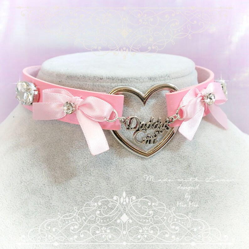 DDLG Daddys Girl Choker Necklace Pink Faux Leather Heart Etsy