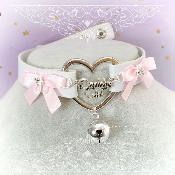 Choker Necklace BDSM Daddys Girl White Faux Leather Heart Etsy