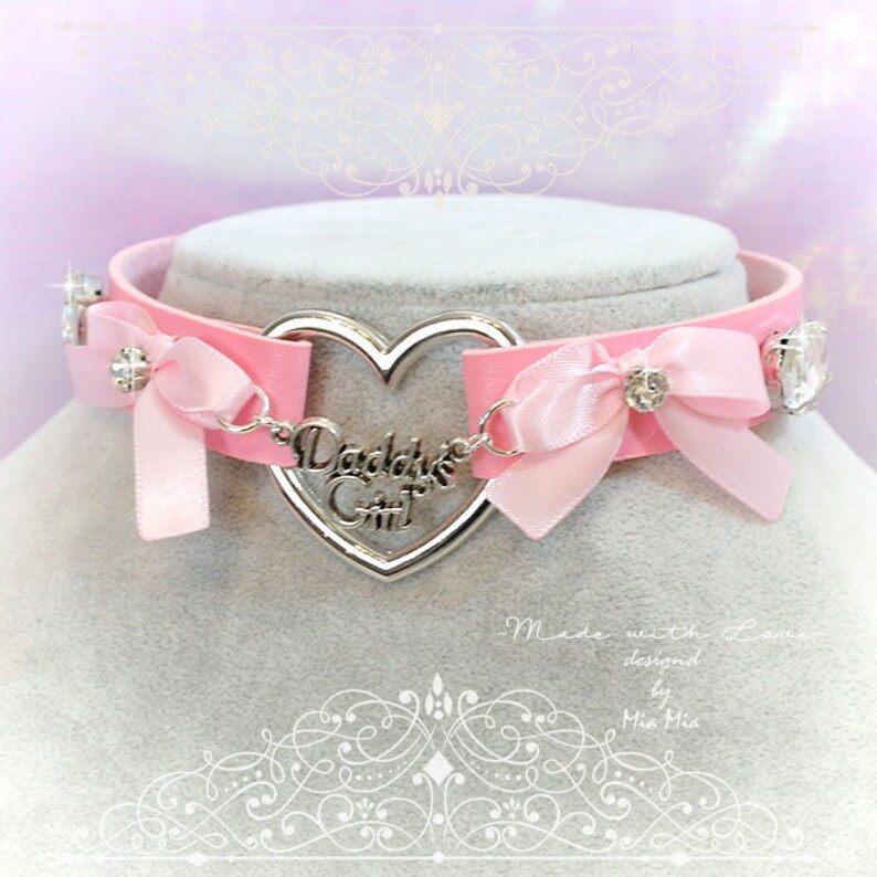DDLG Daddys Girl Choker Necklace Pink Faux Leather Heart Etsy