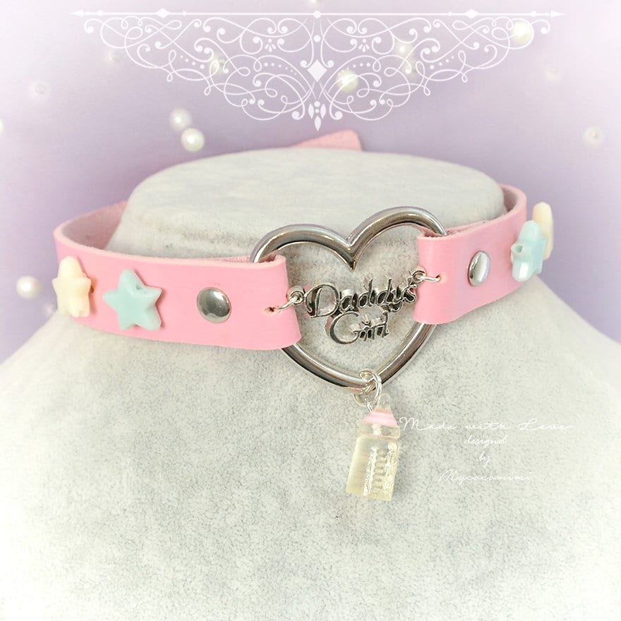 Daddys Girl Choker Necklace Collar Pink Faux Leather Heart Etsy