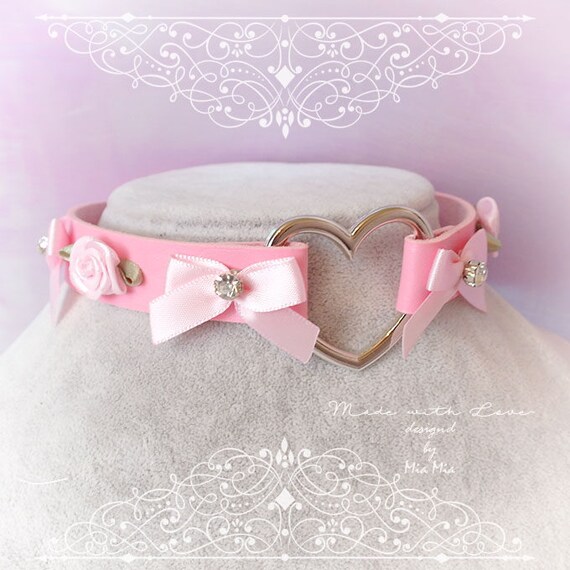 BDSM Daddys Girl Choker Necklace Pink Faux Leather Heart Rose Etsy