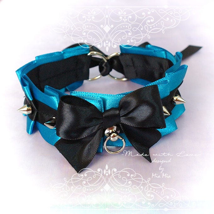 Kitten Pet Play Cat Collar Choker Necklace Teal Green Black Etsy