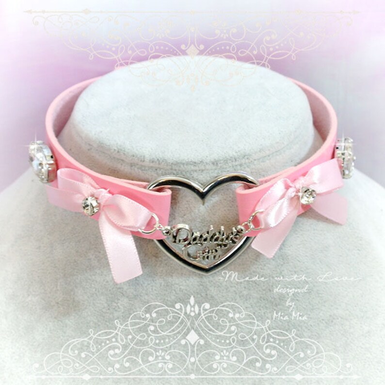 DDLG Daddys Girl Choker Necklace Pink Faux Leather Heart Etsy