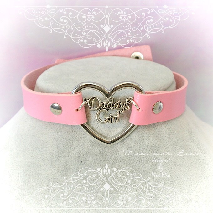 Choker Necklace BDSM Daddys Girl Pink Faux Leather Heart Etsy
