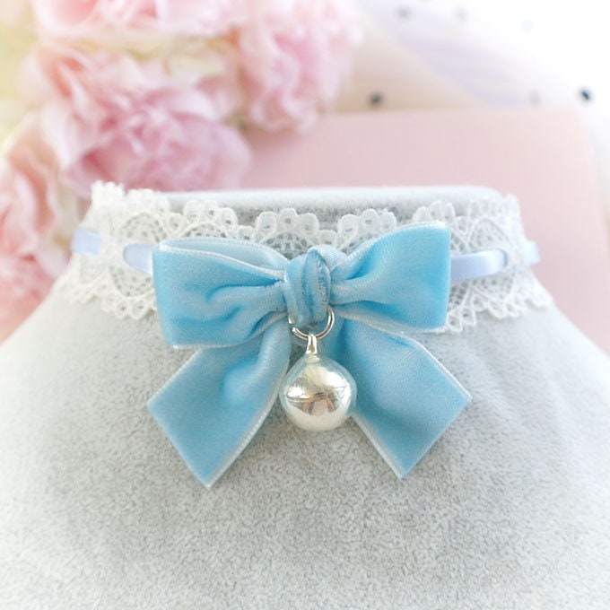 Choker NecklaceKitten Play Collar Baby Blue Lace Velvet Bow | Etsy