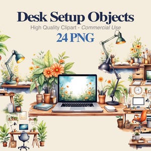 Desk Setup Objects PNG Bundle, workspace png, office png, clipart png, Watercolor PNG Commercial Use Digital Download