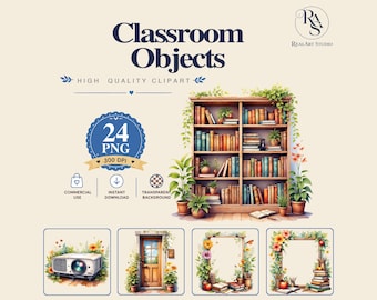 Classroom Objects PNG Bundle, school furniture png, clipart png, education png, Watercolor PNG Commercial Use Digital Download