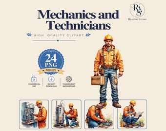 Mechanics and Technicians PNG Bundle, mechanic png, technician png, repair png, Watercolor PNG Commercial Use Digital Download