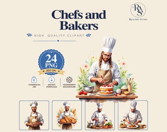 Chefs and Bakers PNG Bundle, chef png, baker png, cooking png, Watercolor PNG Commercial Use Digital Download