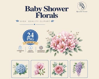 Baby Shower Florals Clipart PNG Bundle,Pastel Hydrangea PNG,Sweet Pea Clipart,Watercolor Baby Shower Floral,Commercial Use,Digital Download,