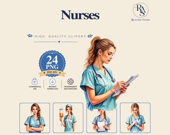 Nurses PNG Bundle, nurse png, nurse clipart png, medical png, Watercolor PNG Commercial Use Digital Download